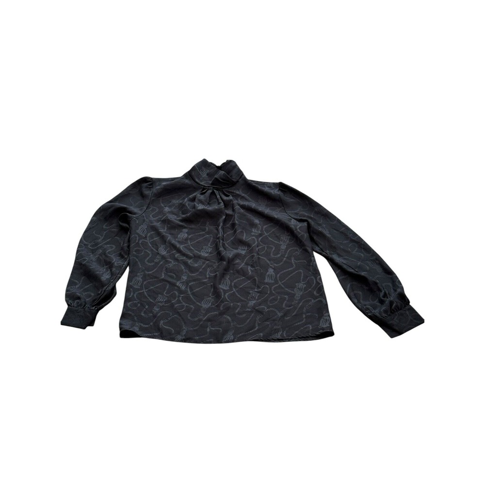 Vtg Women's‎ Sz 12 Helene St Marie Black Secretary Blouse fringed Rope Design